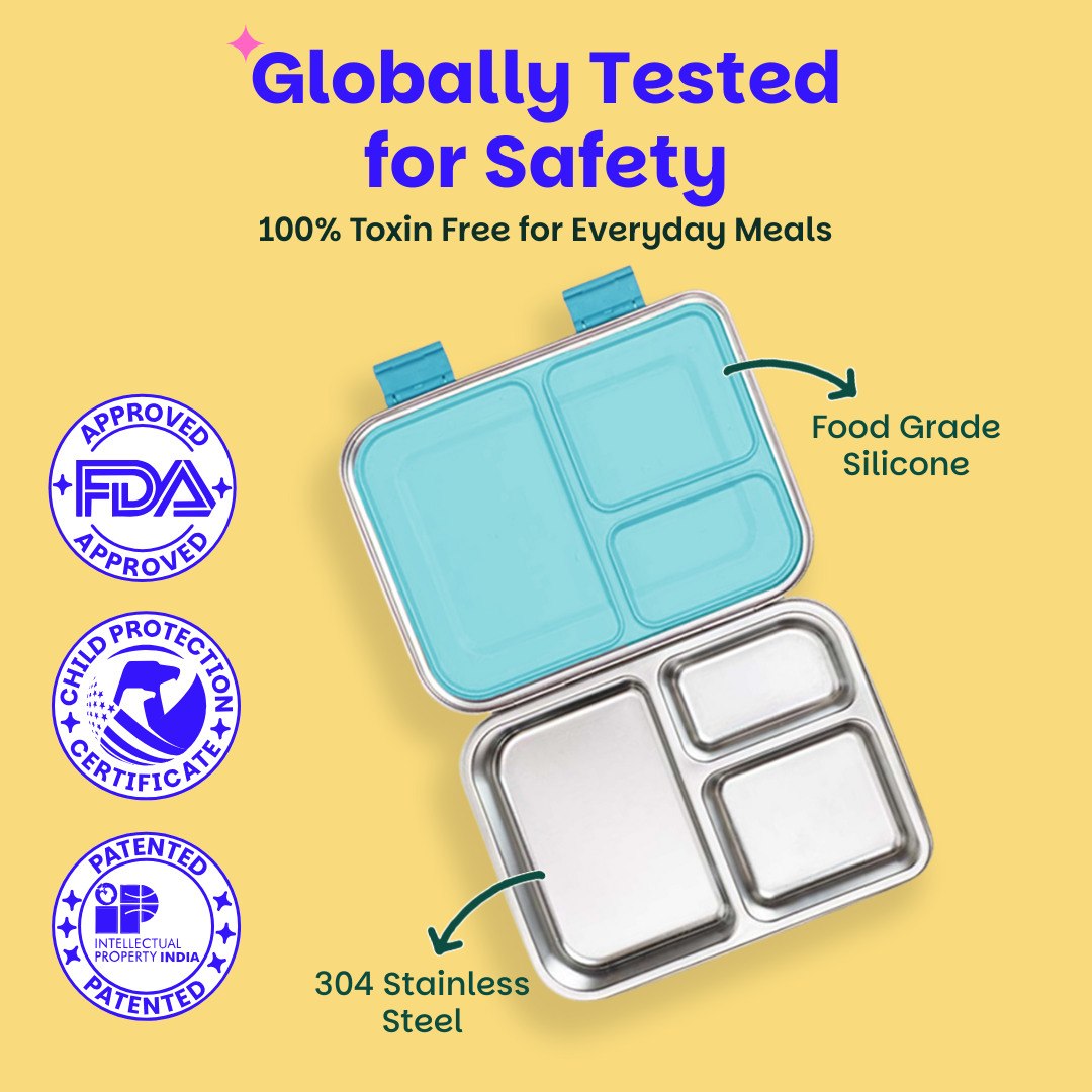 3 Compartment easy open-close Lunchbox - Aqua Mist