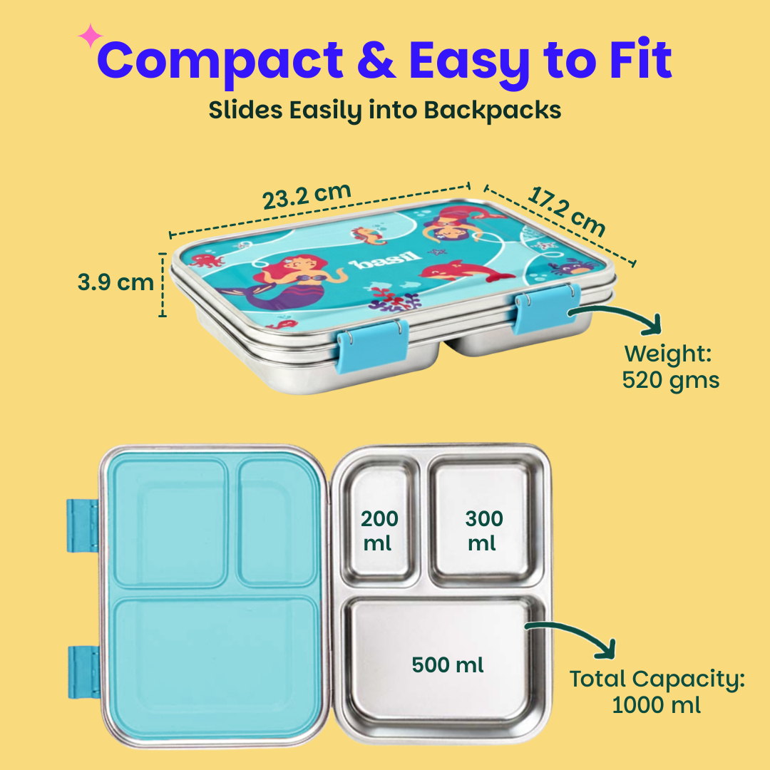 3 Compartment easy open-close Lunchbox - Aqua Mist