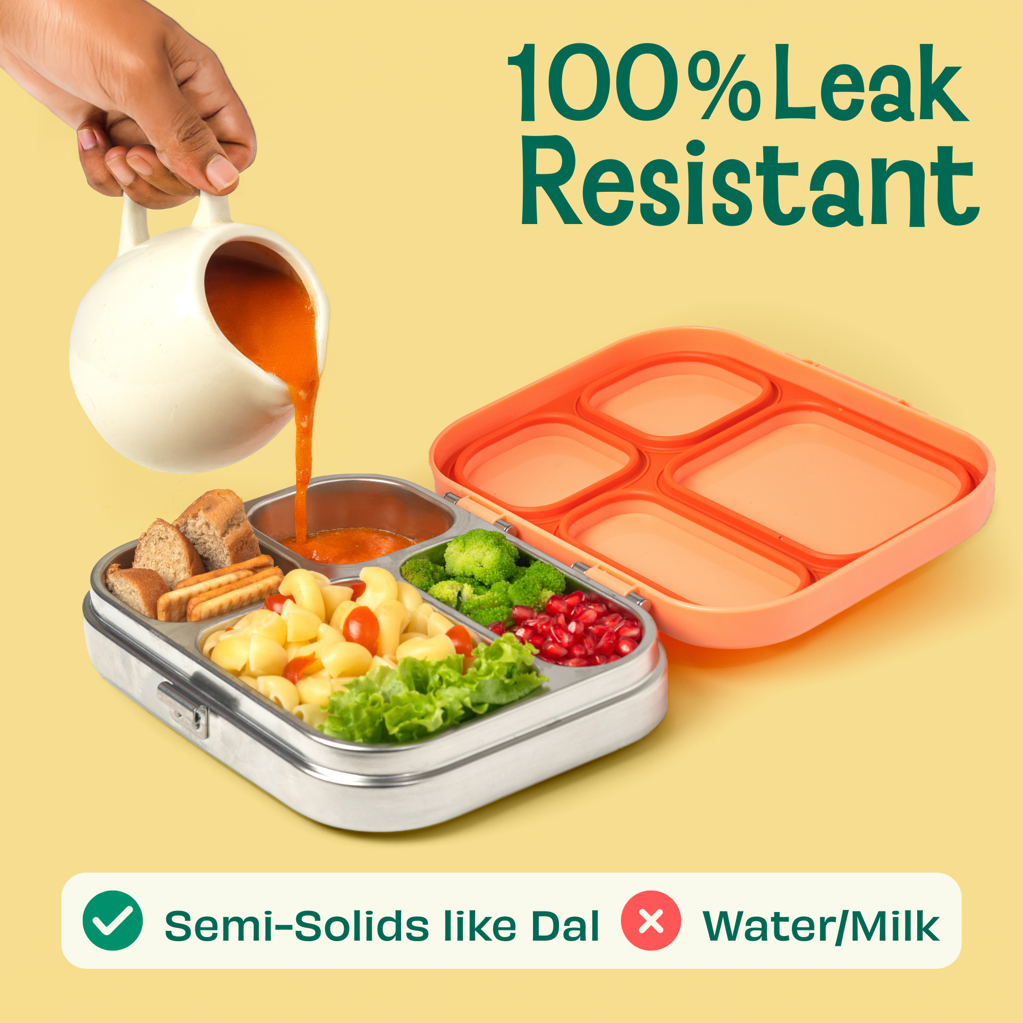 4 Compartment Stainless steel Lunchbox with Plastic lid - Purple Pop