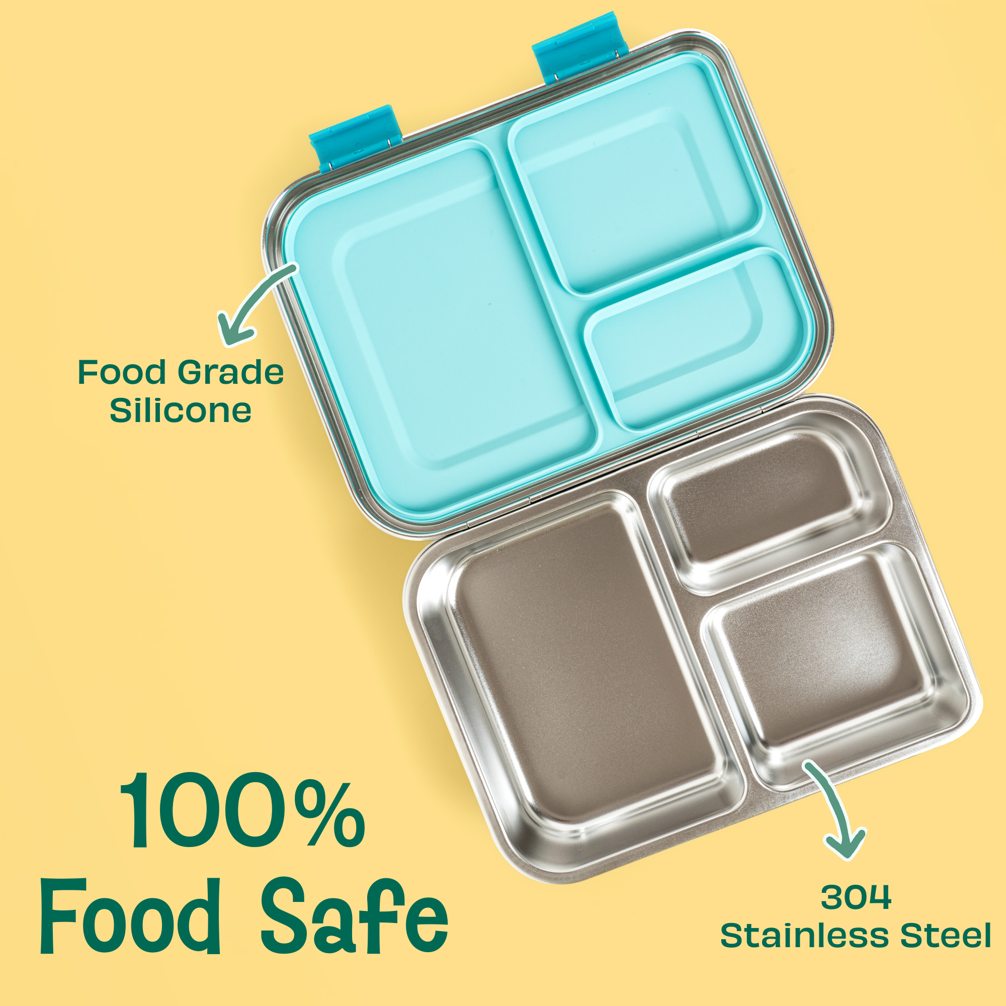 3 Compartment Easy open-close Lunchbox - Aqua Mist
