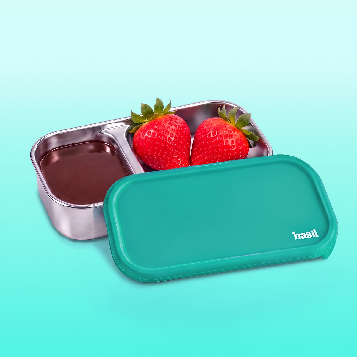 2 Compartment Stainless Steel Pickle Dip with Silicone Lid - Green
