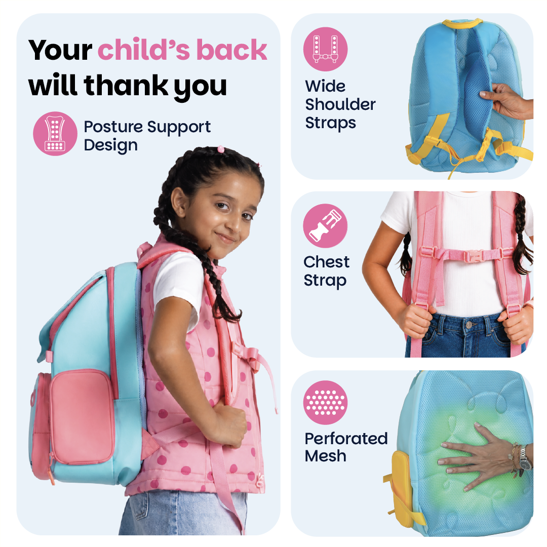 School backpack for Grades 1 to 5 with 4 spacious compartments - Pixie Dash
