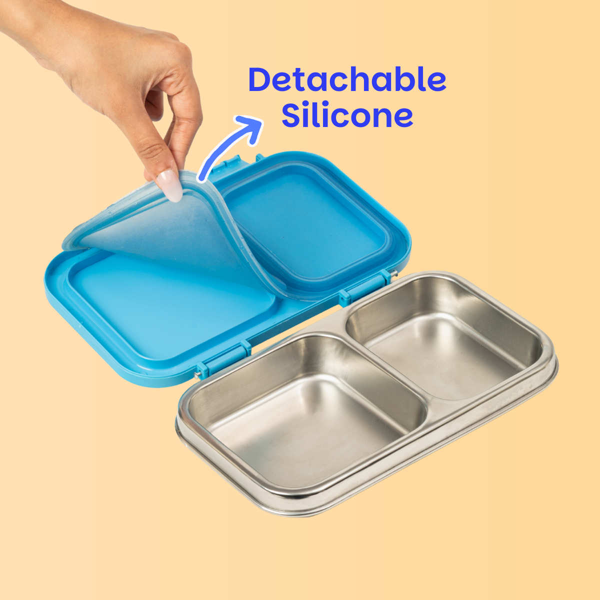 2 Compartment Stainless steel Lunchbox with Plastic Lid - Grey Classic