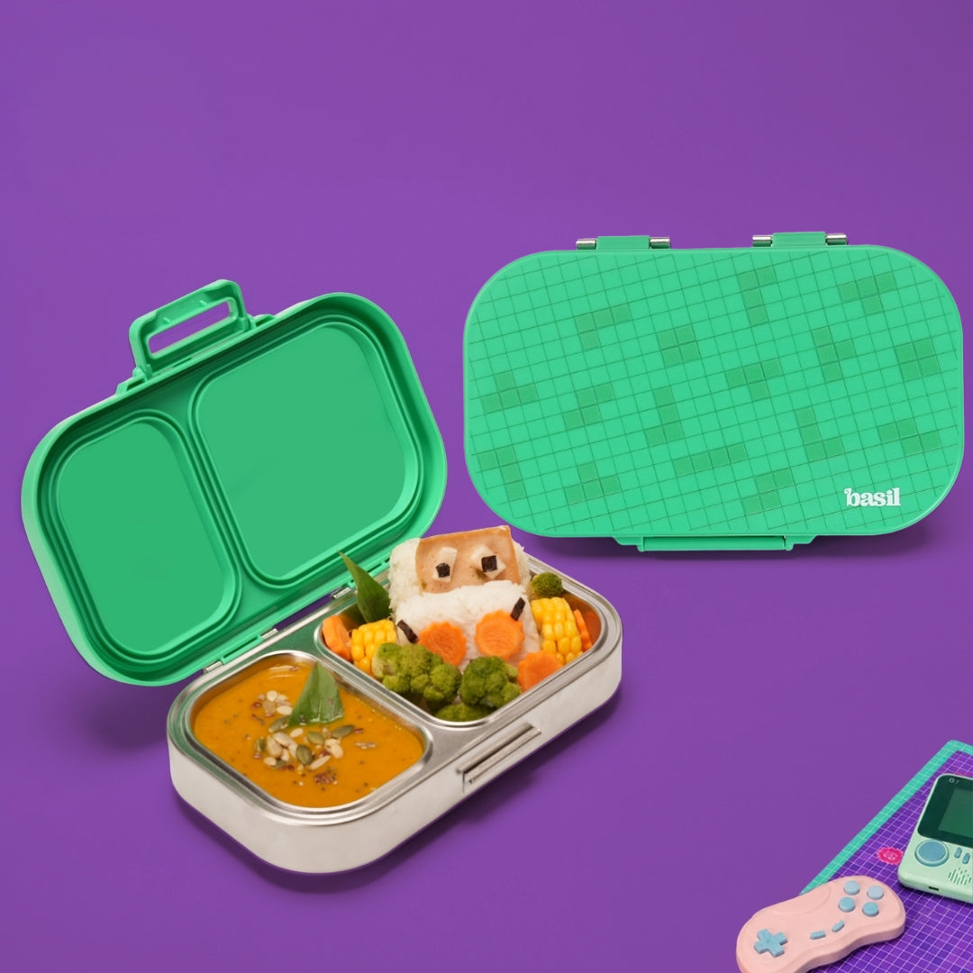 2 Compartment Stainless Steel Lunchbox with Plastic Lid - Retro Stack