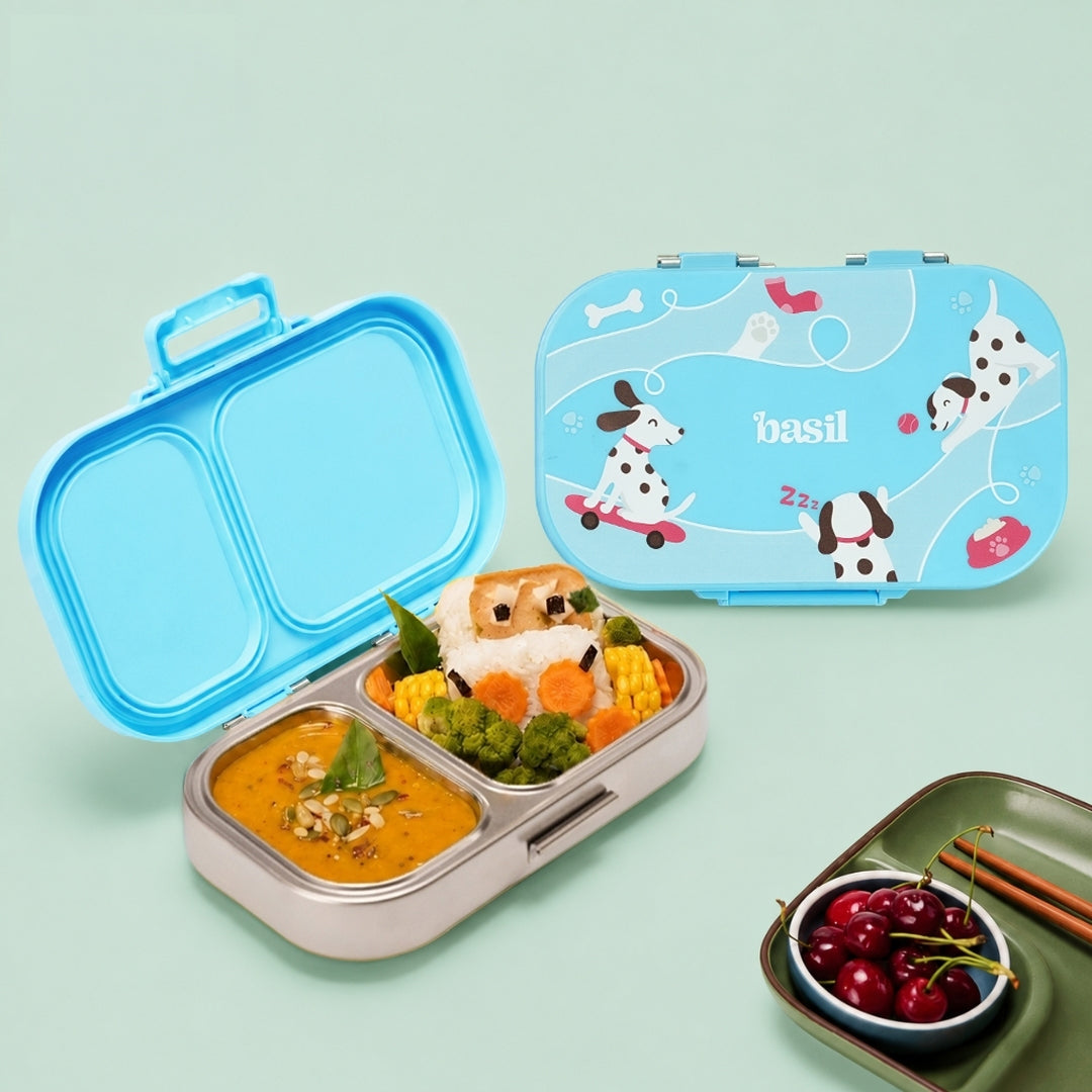 2 Compartment Stainless Steel Lunchbox with Plastic Lid - Wiggly Woof