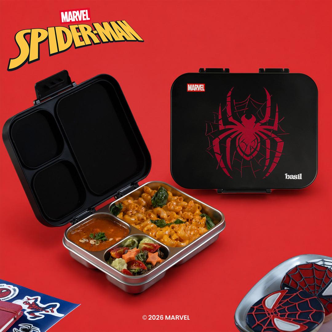 3 Compartment Stainless Steel Lunchbox with Plastic Lid - Phantom Web