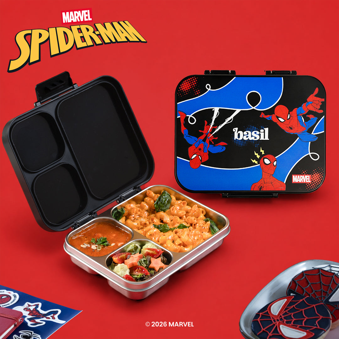 3 Compartment Stainless Steel Lunchbox with Plastic Lid - Sling Strike