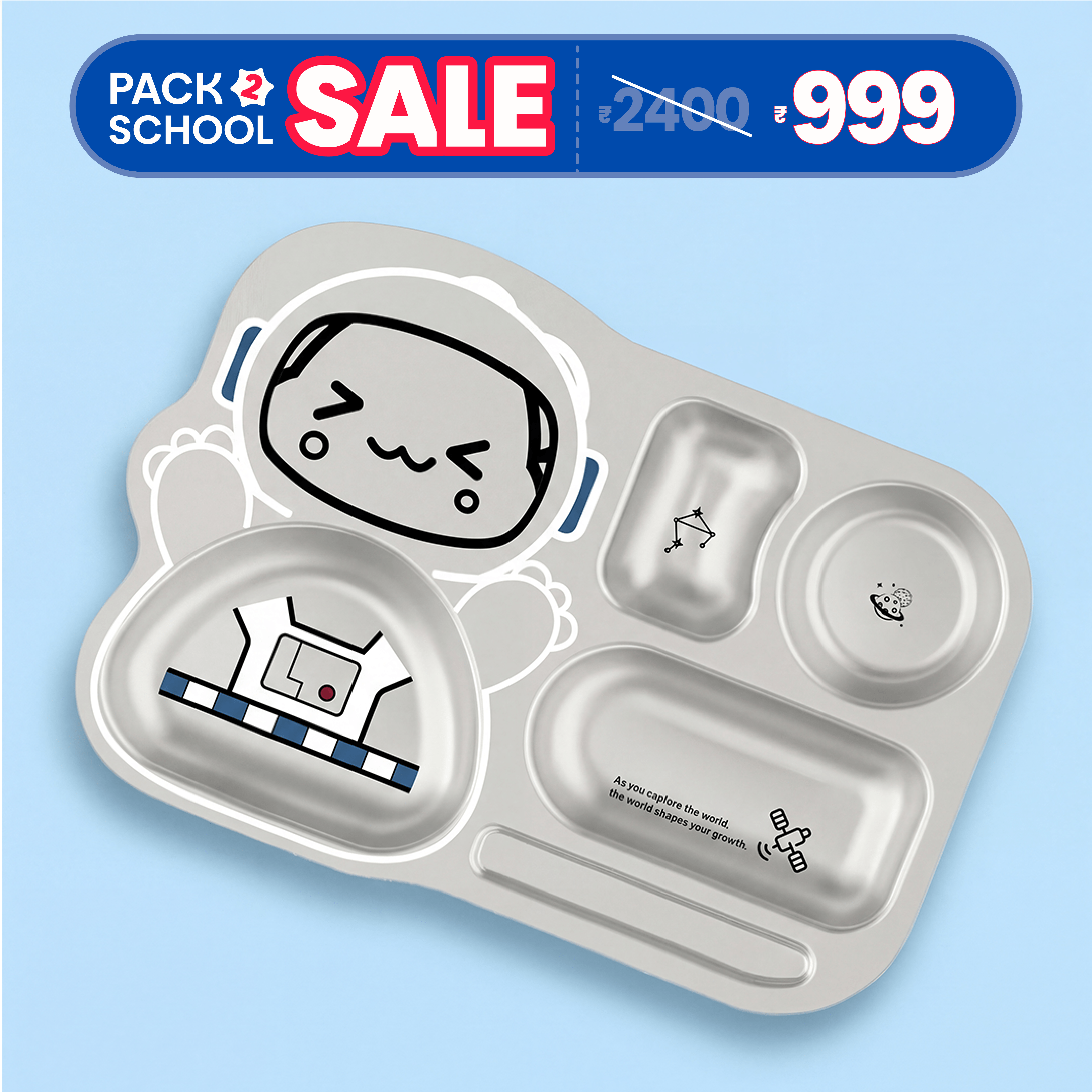 4 Compartment Stainless steel Spaceship Plate - Dino