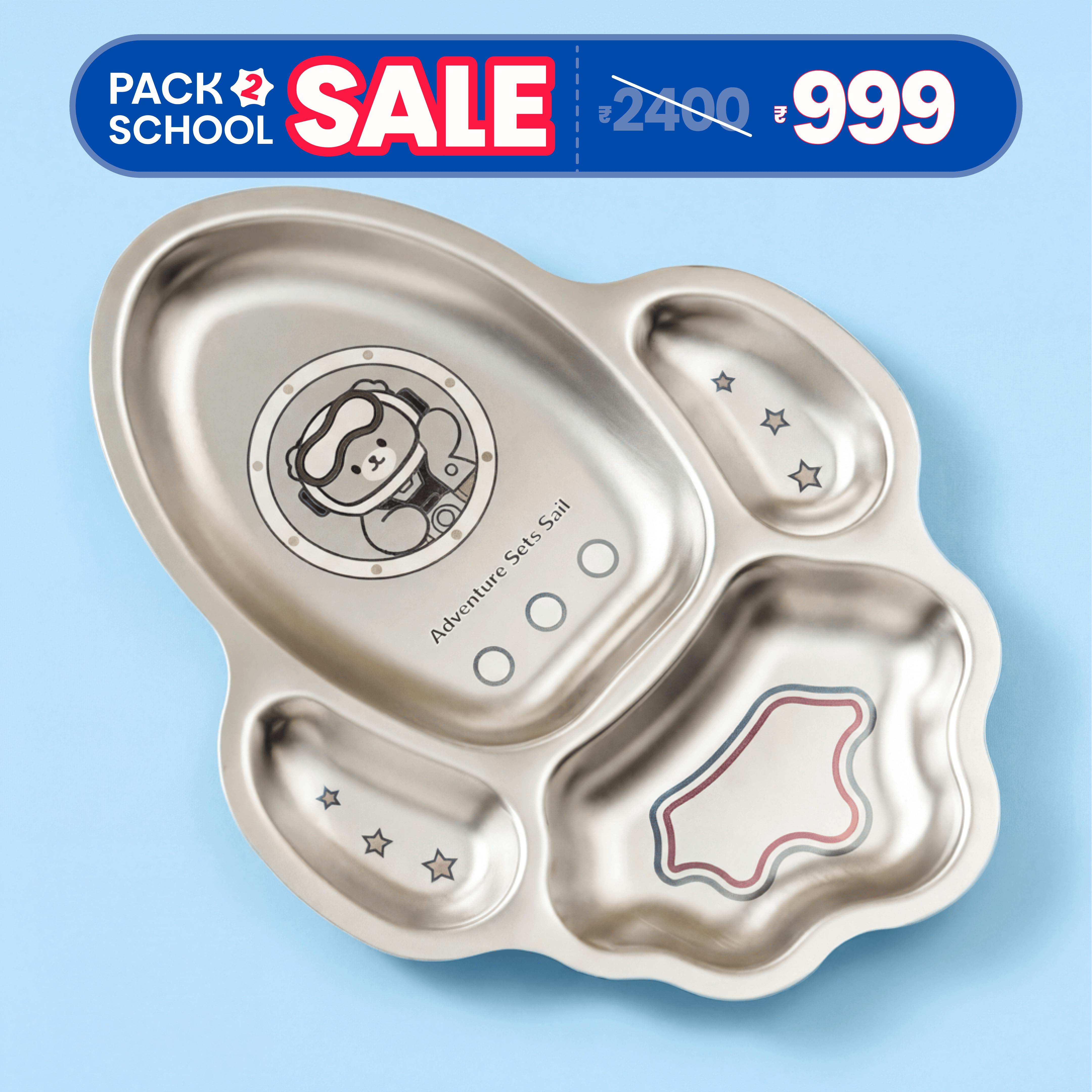 4 Compartment Stainless steel Rocket Plate - Bear