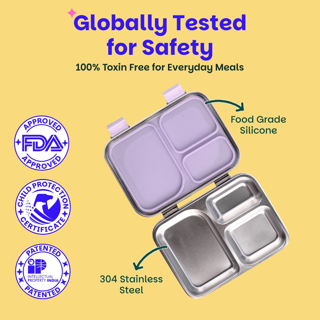 3 Compartment Stainless steel Lunchbox - Super Swoosh