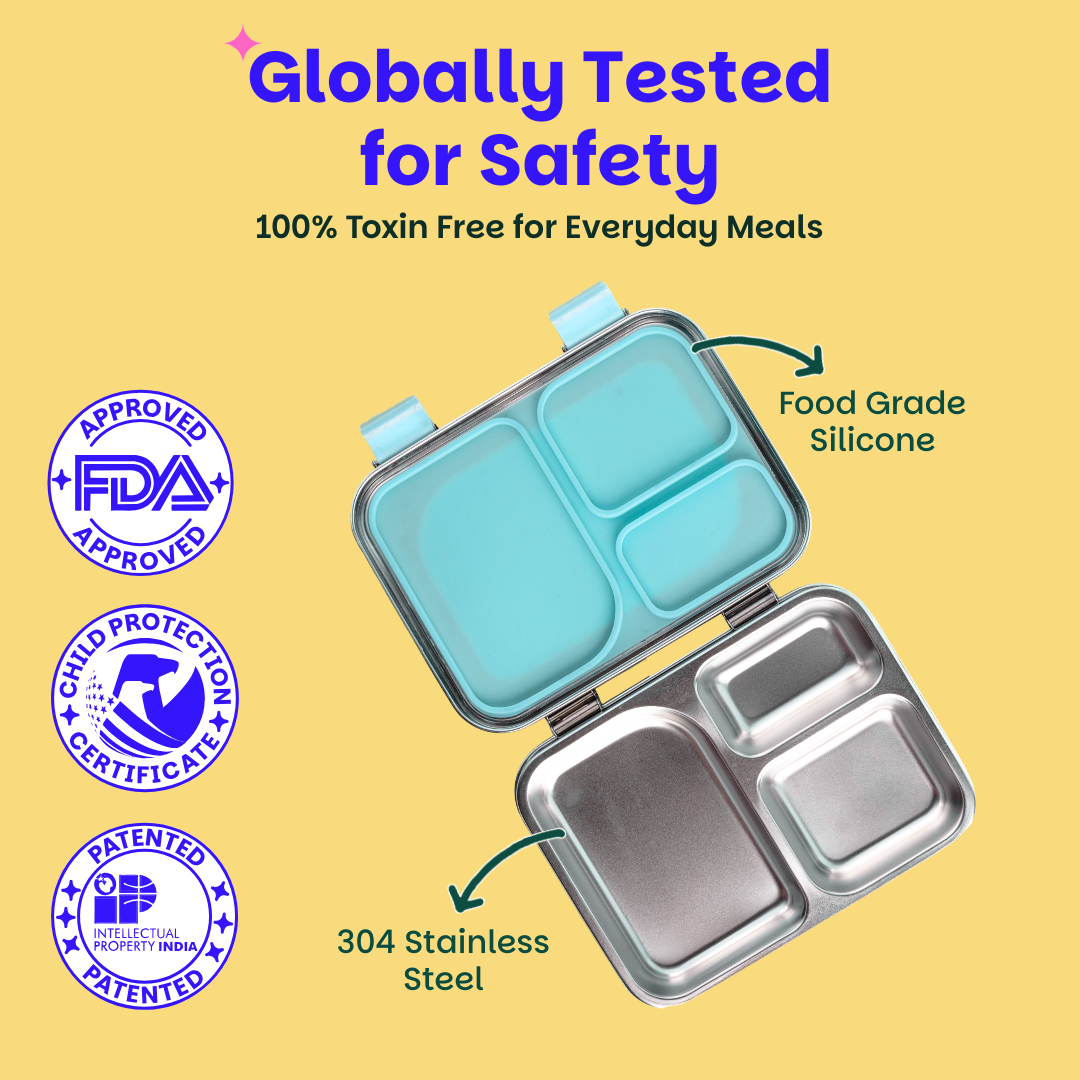 3 Compartment Stainless steel Lunchbox - Aqua Mist