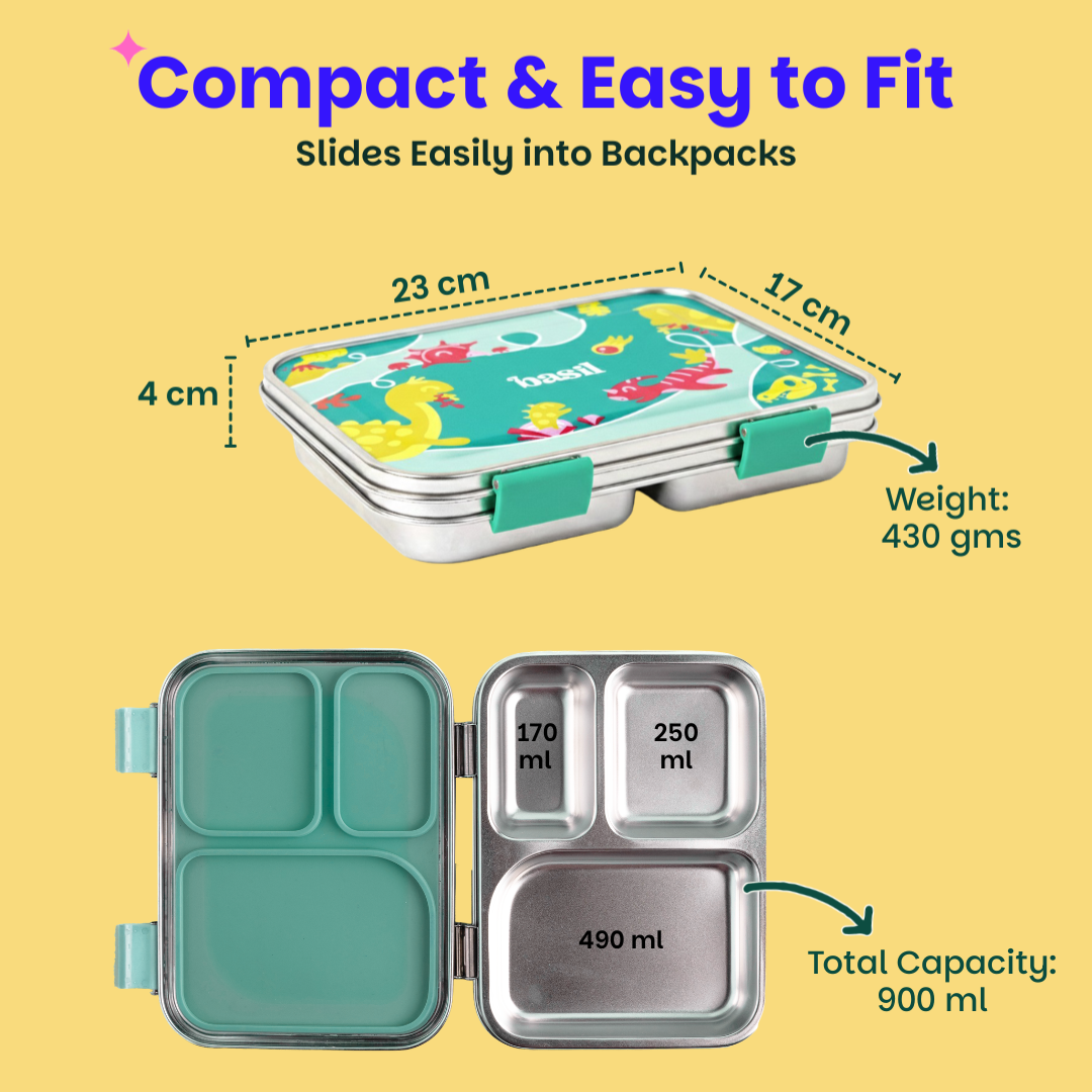 3 Compartment Stainless steel Lunchbox - Hocus Docus