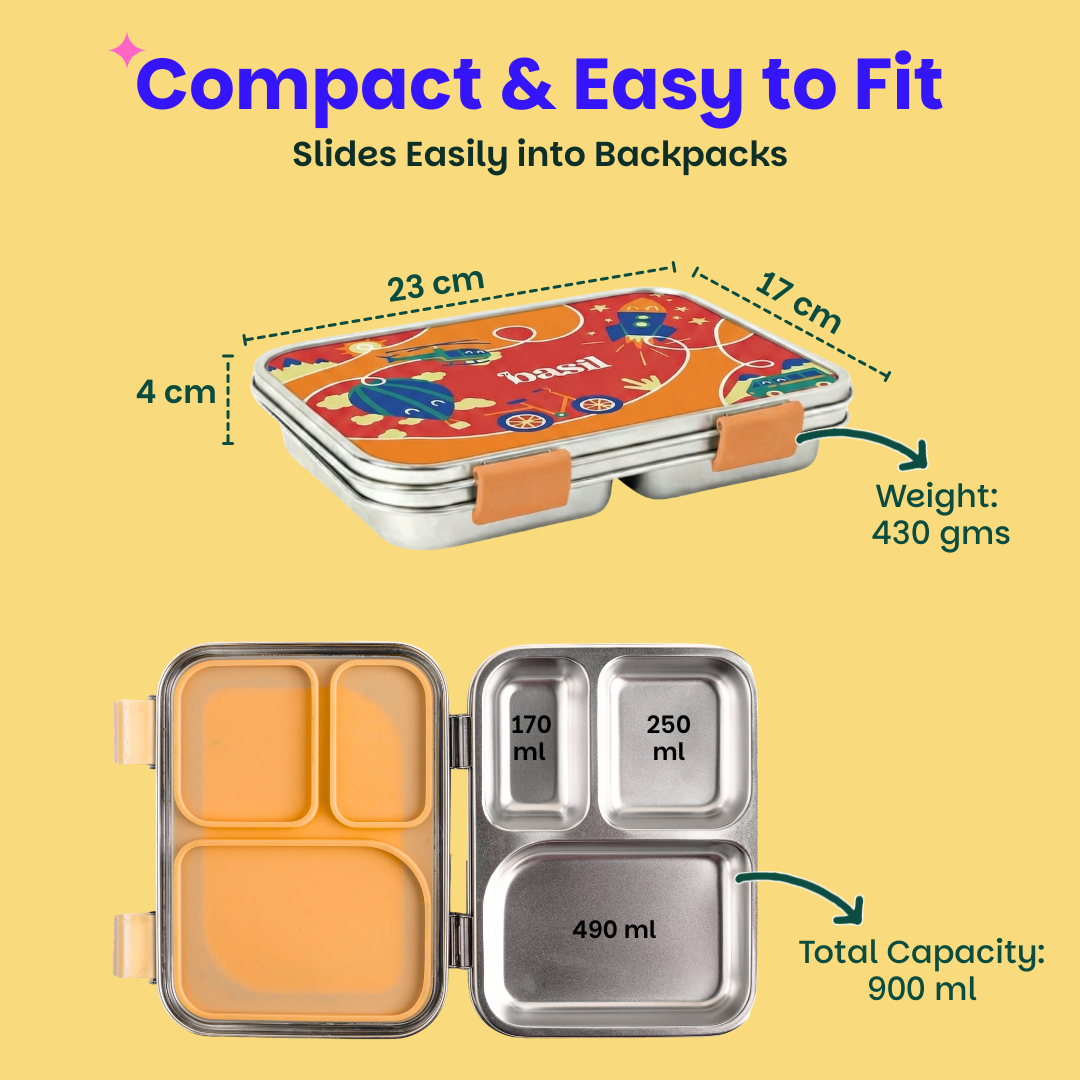 3 Compartment Stainless steel Lunchbox - Cloud Hopper