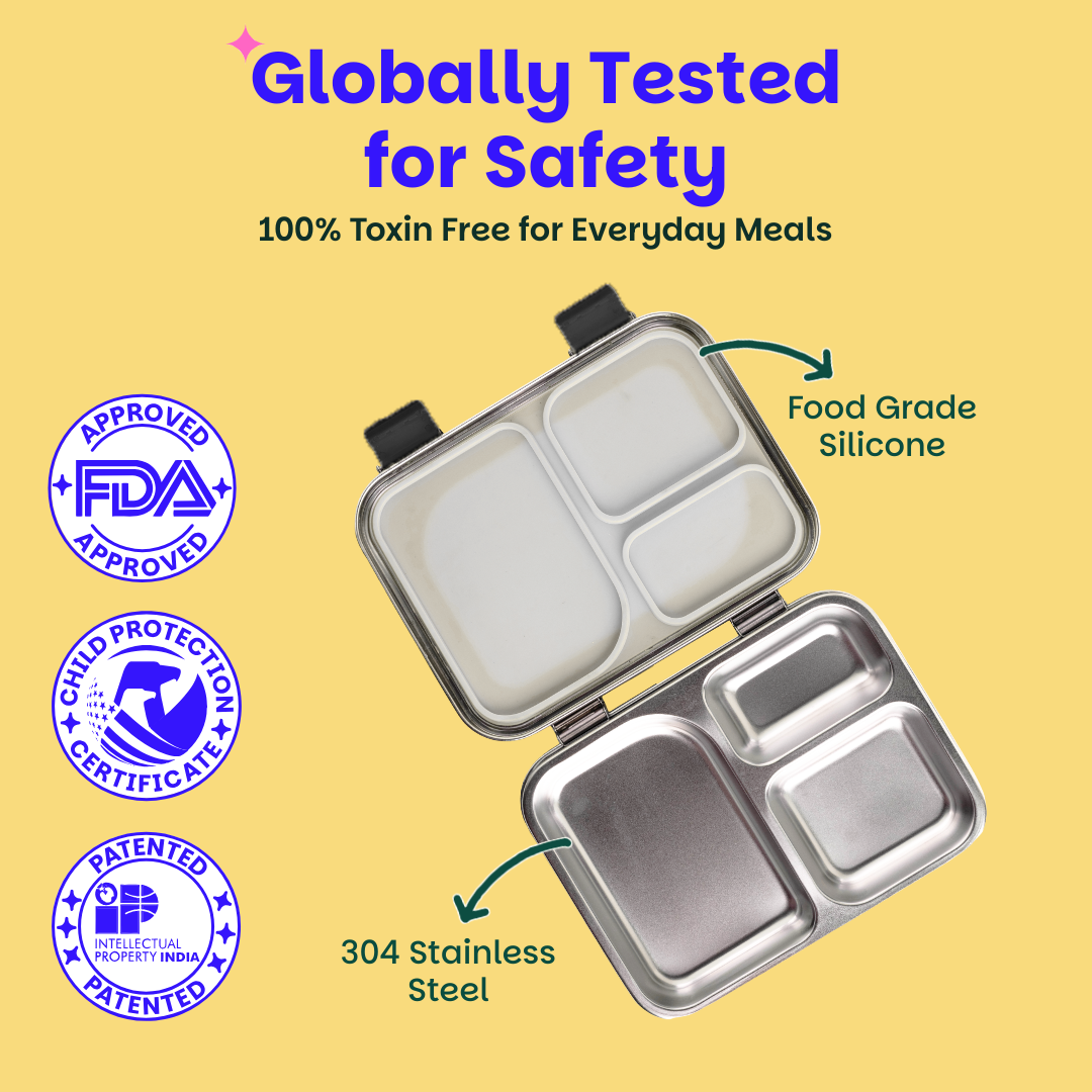 3 Compartment Stainless steel Lunchbox - Classic Black