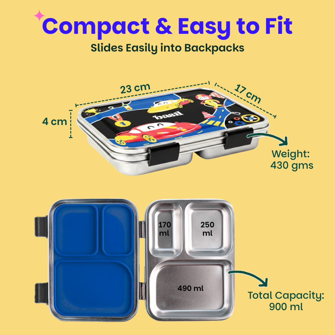 3 Compartment Stainless steel Lunchbox- Rally Wally