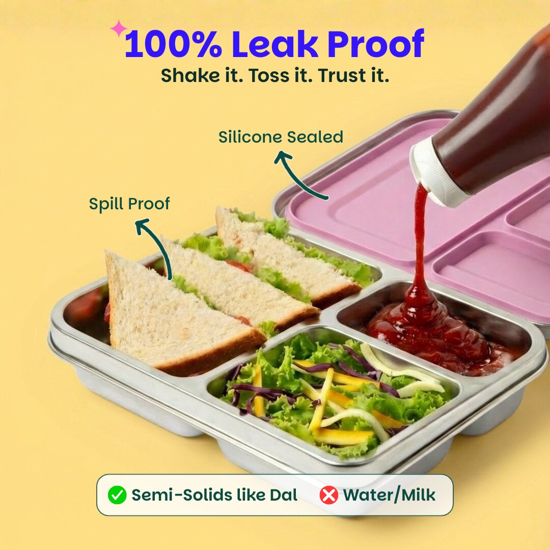 3 Compartment Stainless steel Lunchbox - Super Swoosh