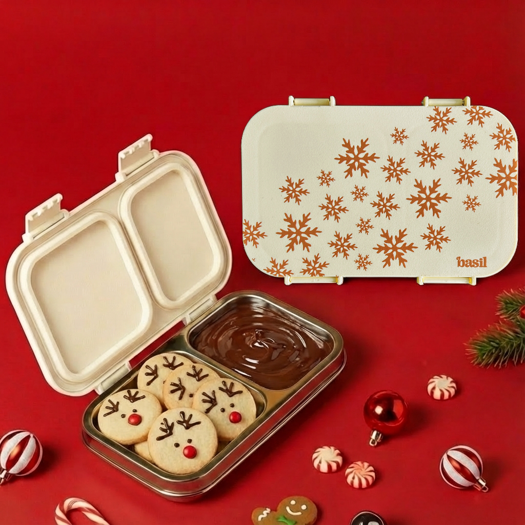 2 Compartment Stainless steel Lunchbox with Plastic Lid - Frosted Flurry