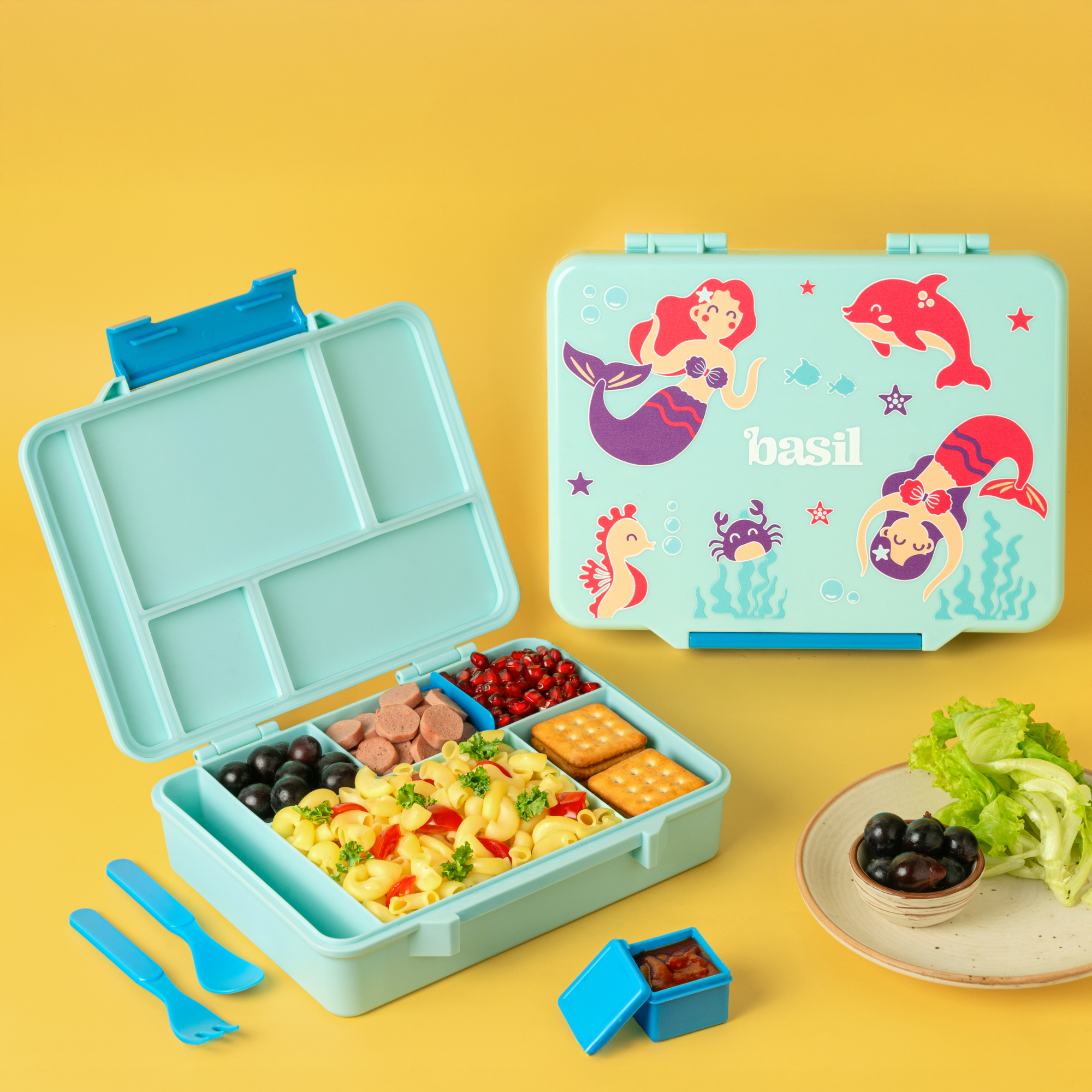 5 Compartment BPA Free Bento box - Aqua Mist