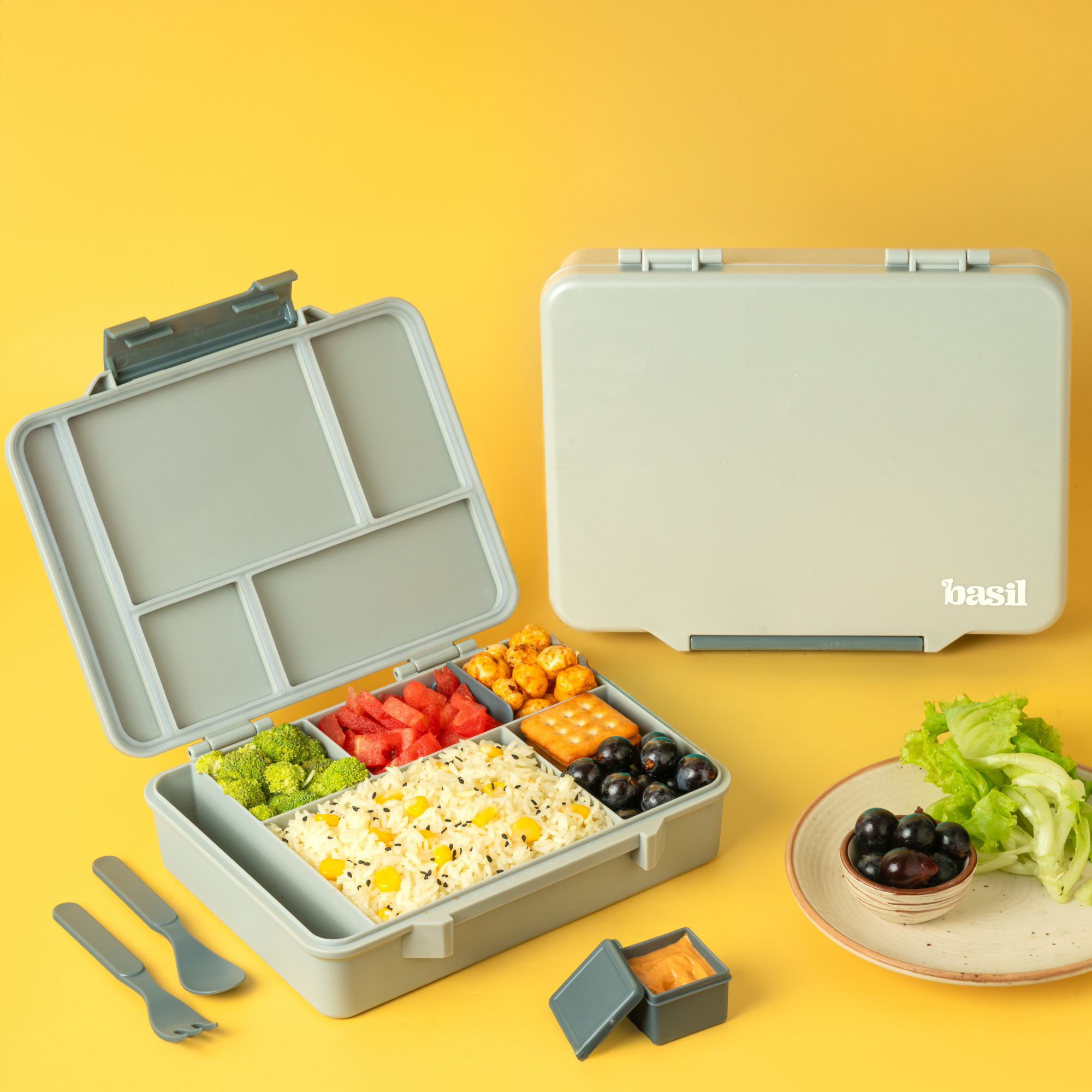 5 Compartment BPA Free Lunchbox - Classic Grey