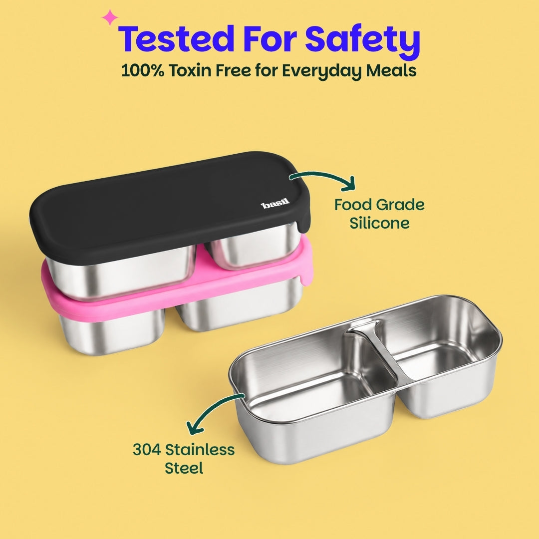 2 Compartment Stainless Steel Pickle Dip with Silicone Lid - Black