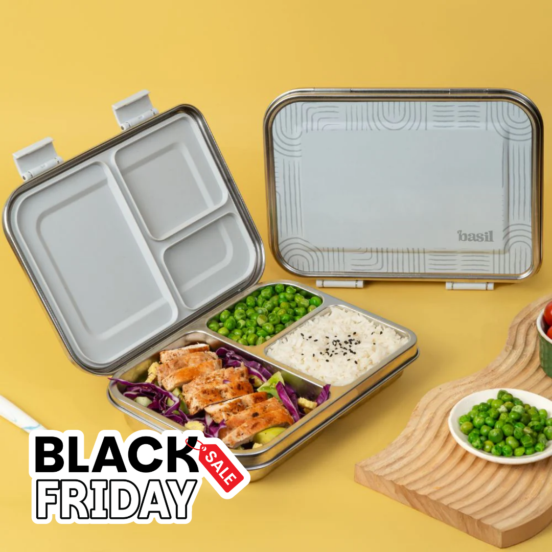 3 Compartment Easy open-close Lunchbox - Grey Classic