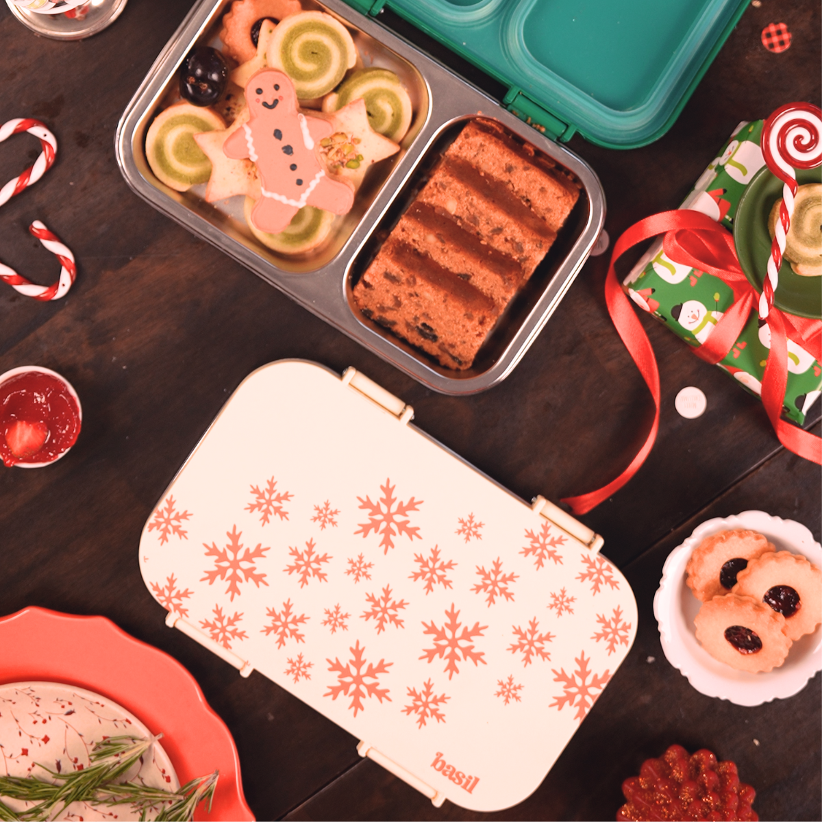 2 Compartment Stainless steel Lunchbox with Plastic Lid - Frosted Flurry