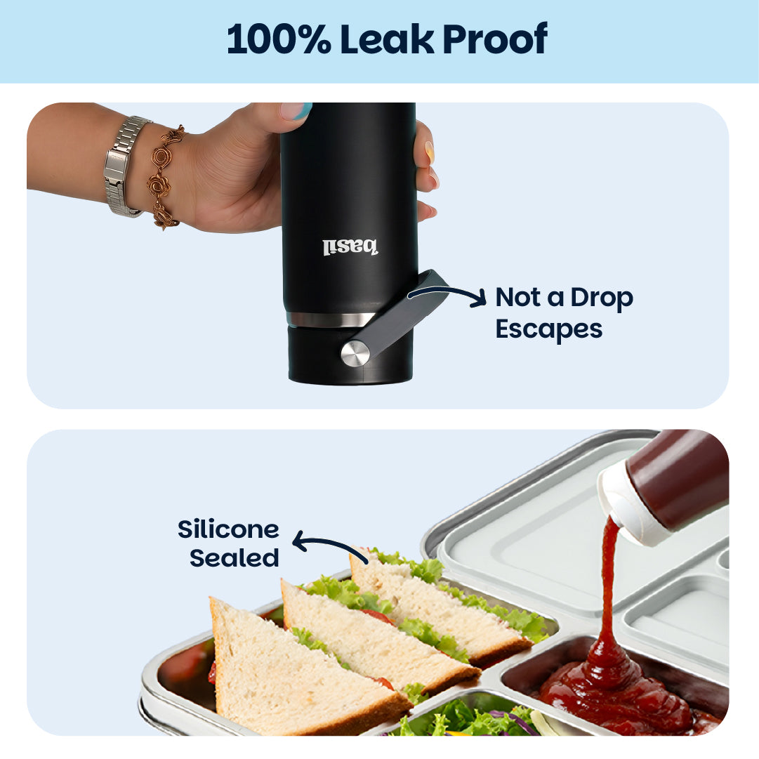 School Combo- Set of Water Bottle and Lunch Box Black