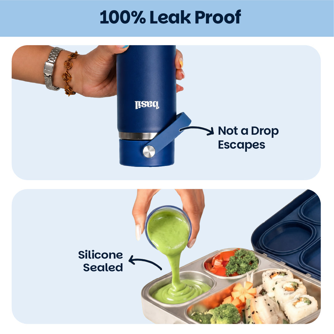 School Combo- Set of Water Bottle and Lunch Box Indigo