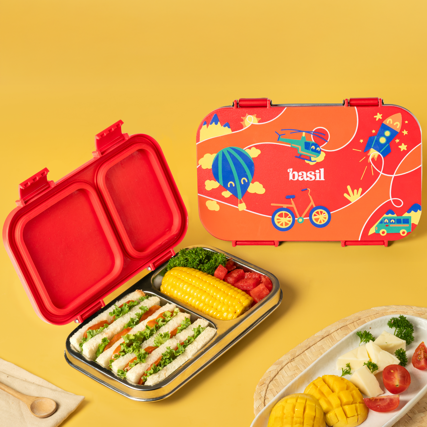 2 Compartment Stainless steel Lunchbox with Plastic Lid - Cloud Hopper