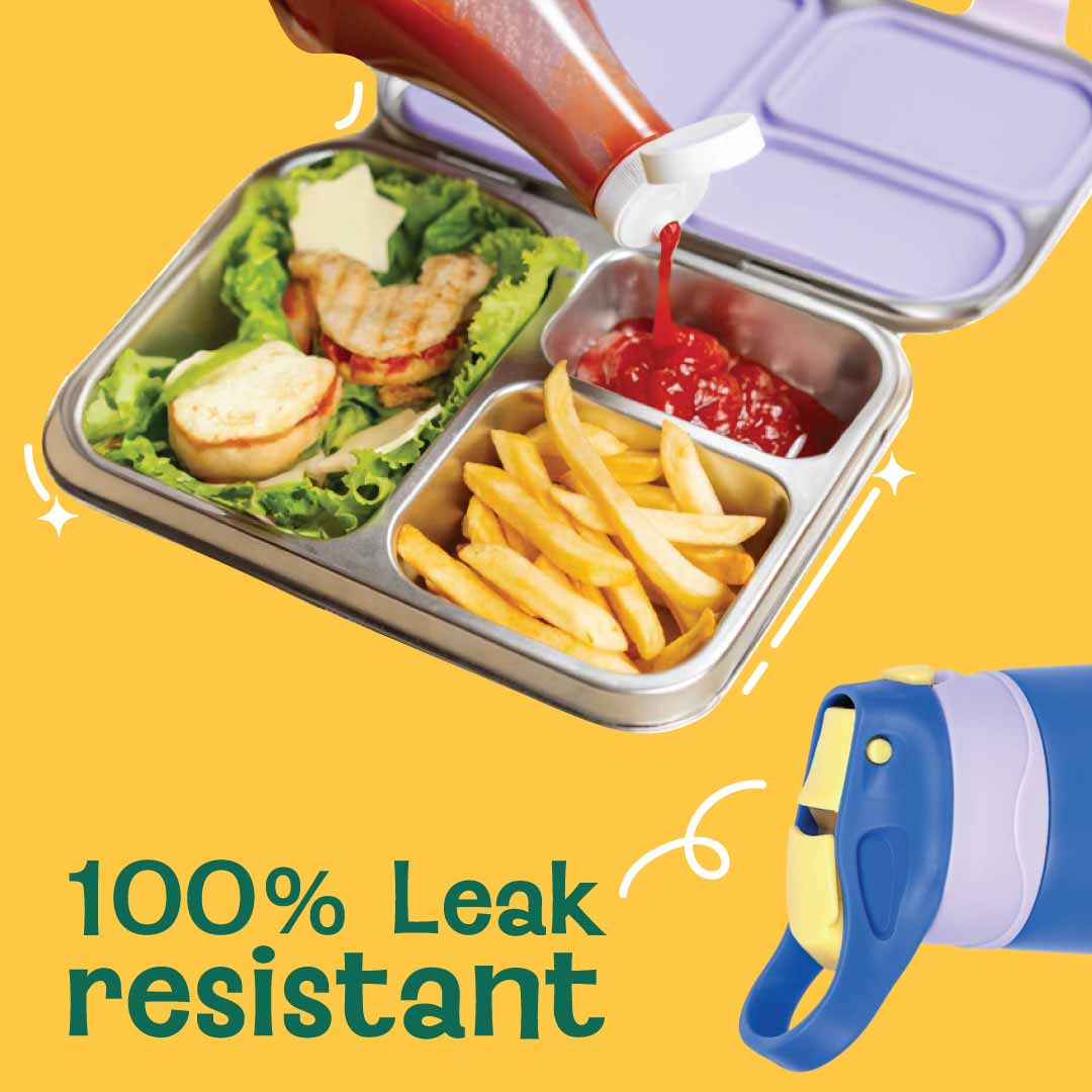 Set of 3: Bento box, Sipper & Plate - Pixie Dash