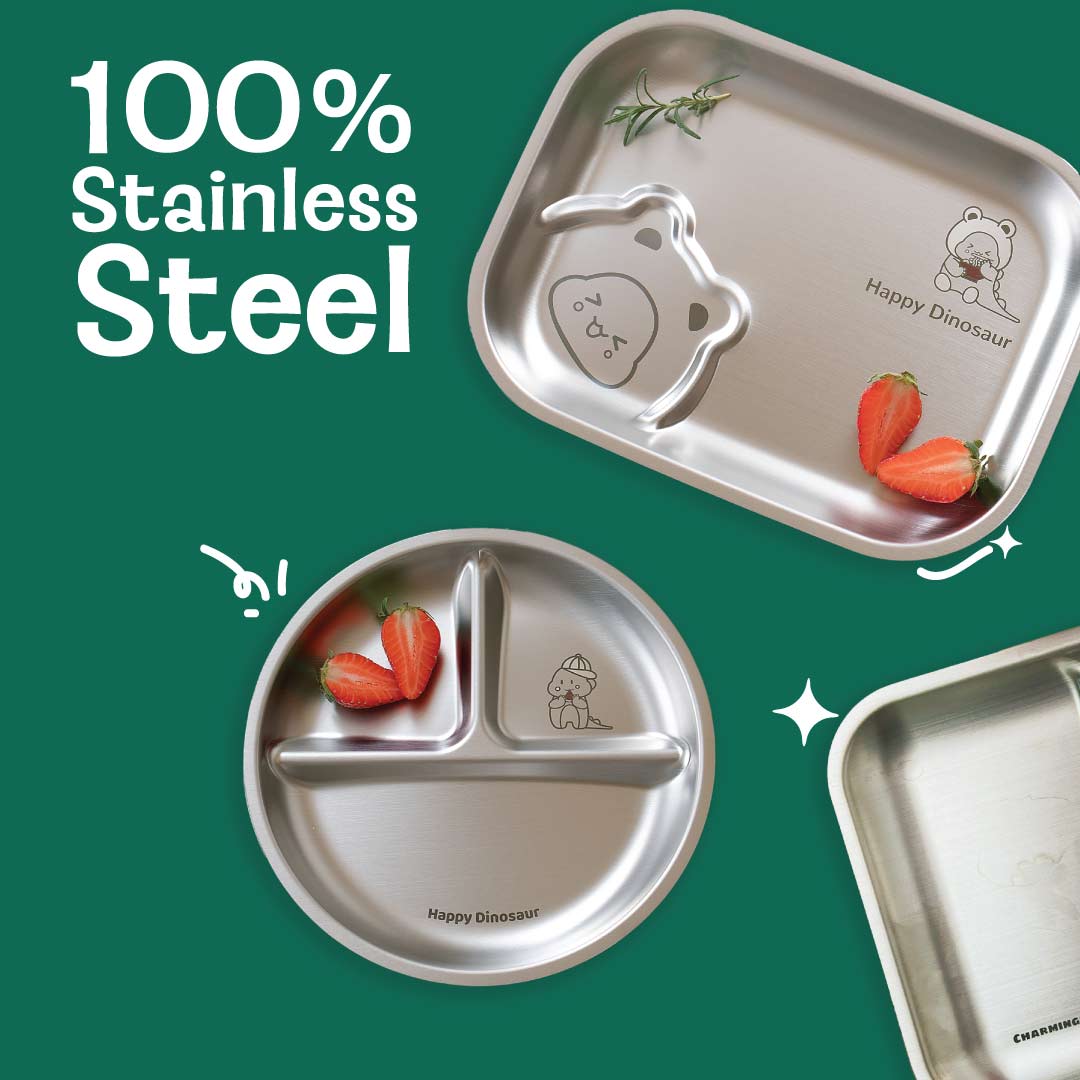 Set of 3: Stainless steel Plates - Dino