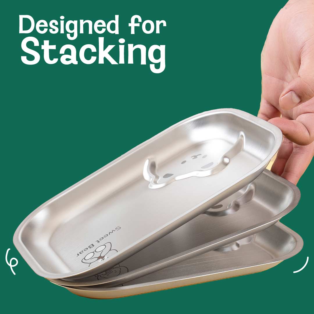 Set of 3: Stainless steel Plates - Dino