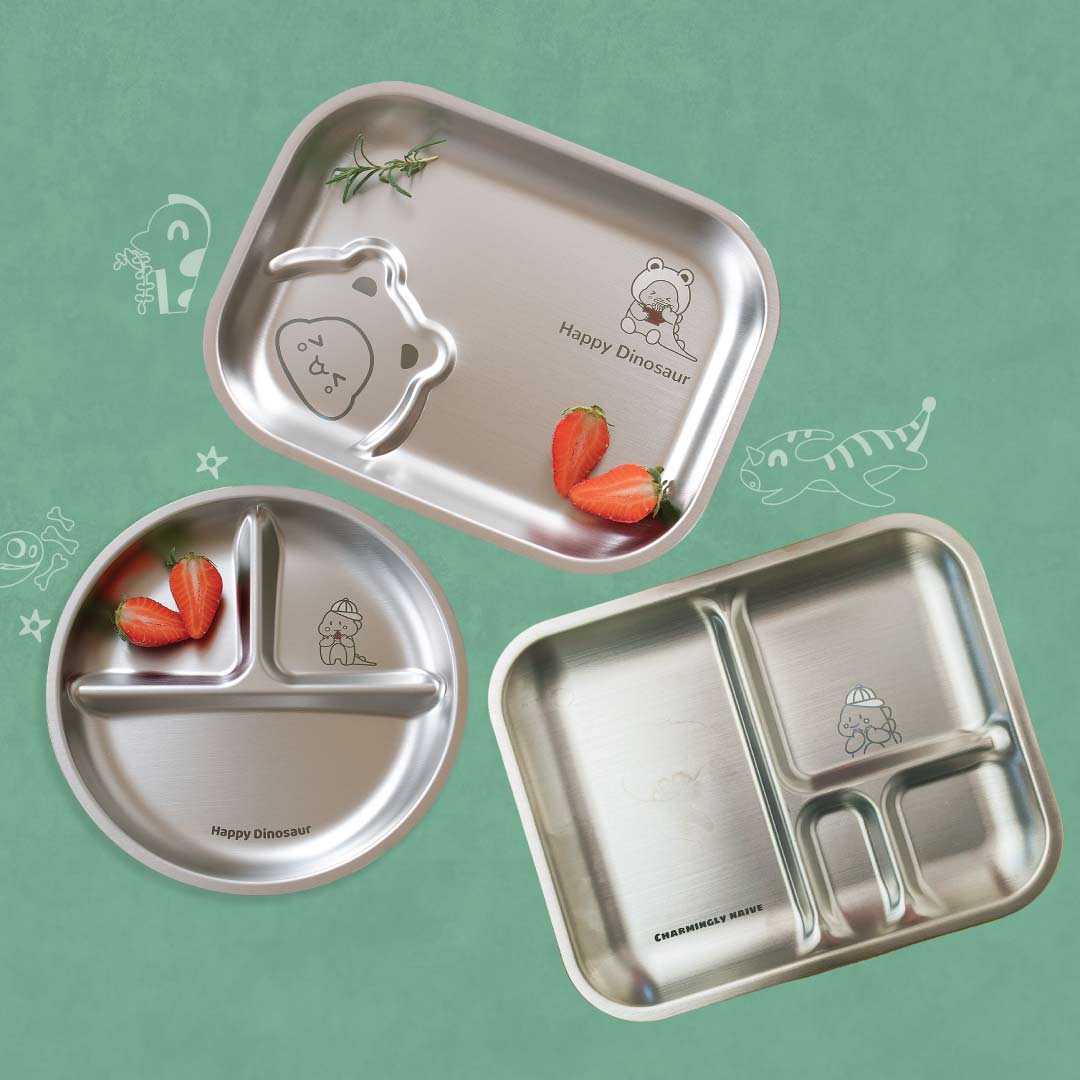 Set of 3: Stainless steel Plates - Dino