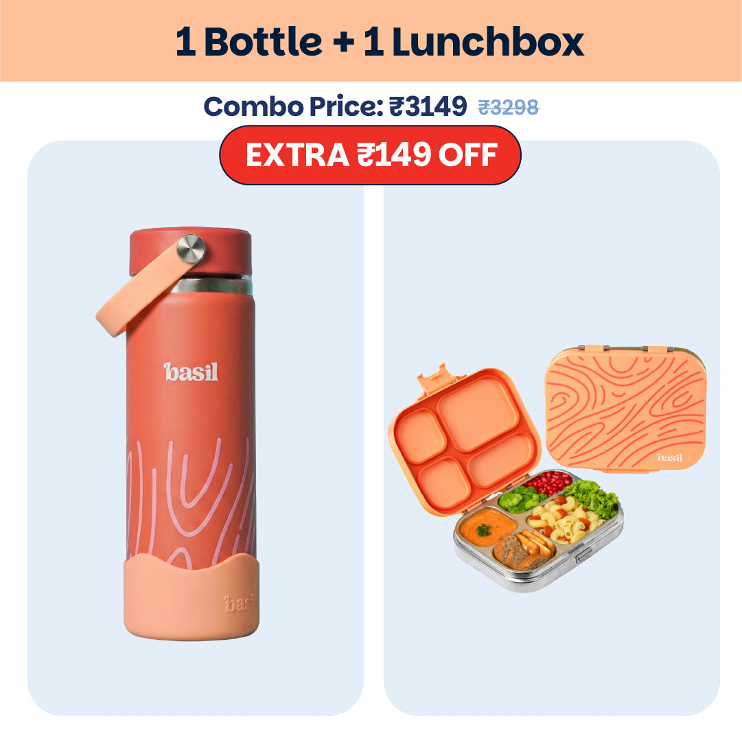 School Combo- Set of Water Bottle and Lunch Box Coral Swirl