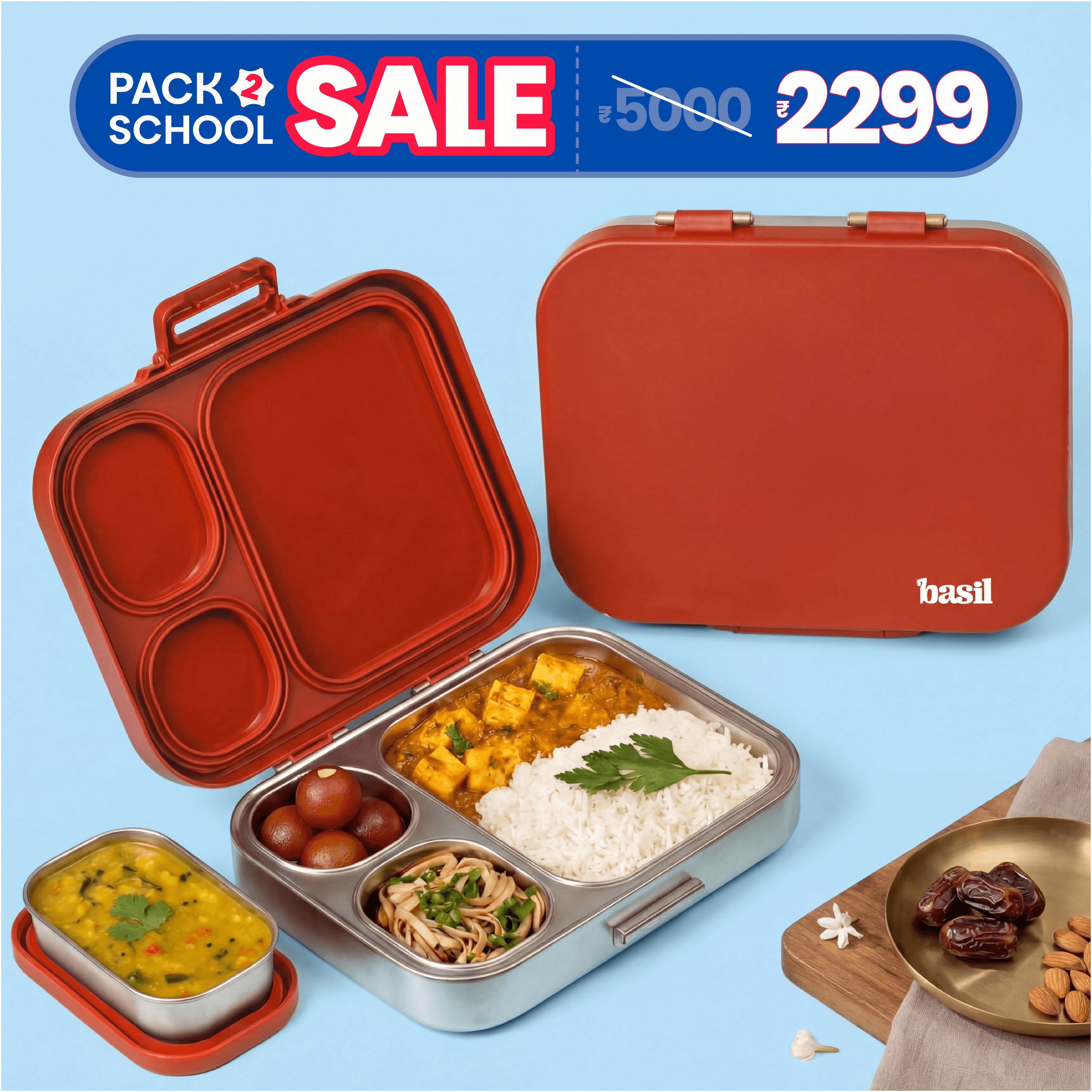 4 Compartment Stainless steel Lunchbox with Mini Box - Desi Mitti