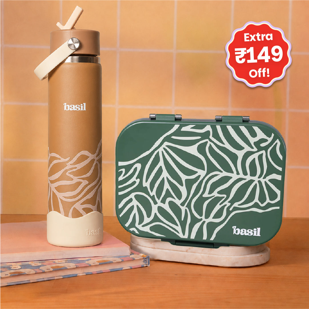 School Combo- Set of Water Bottle and Lunch Box Moss