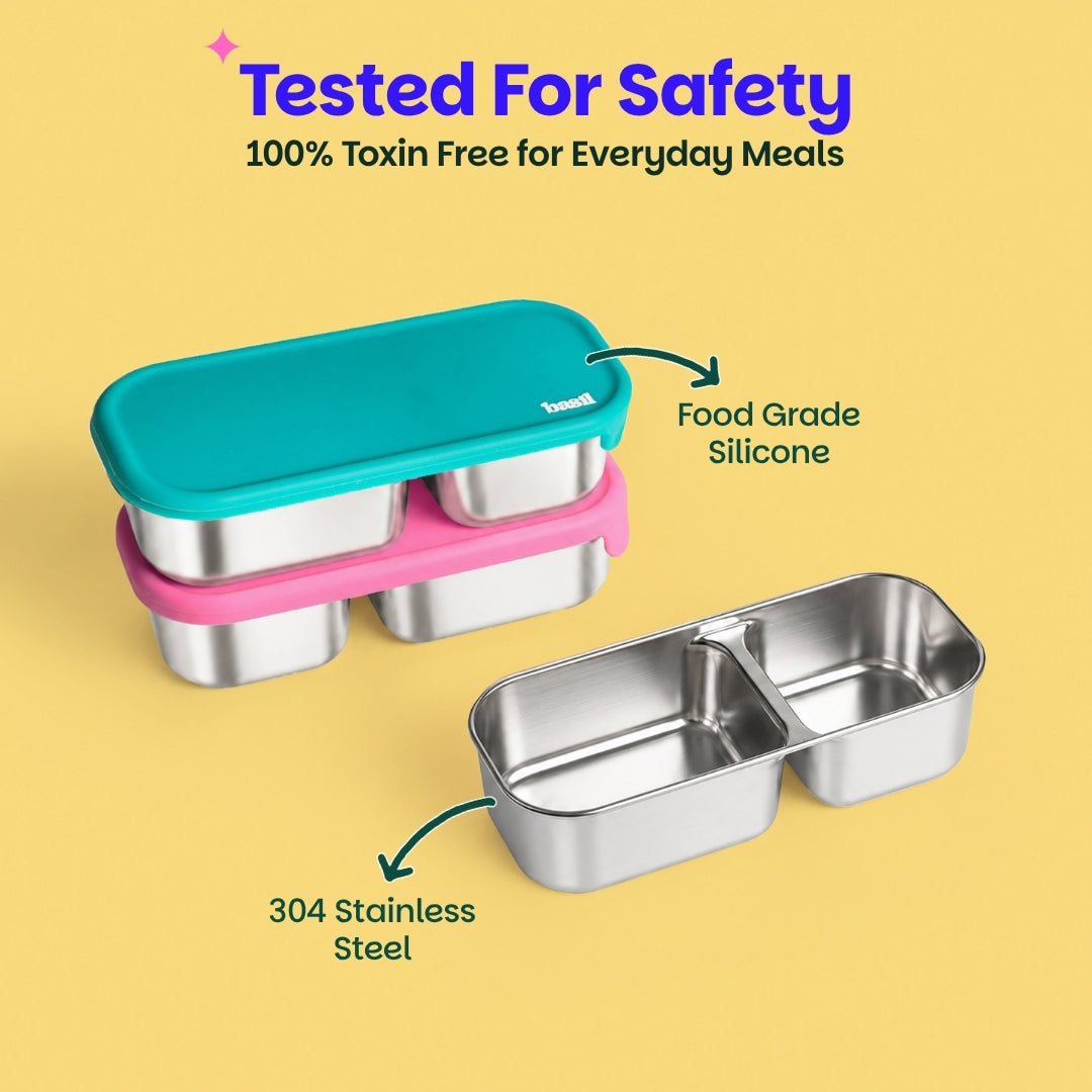 2 Compartment Stainless Steel Pickle Dip with Silicone Lid - Green
