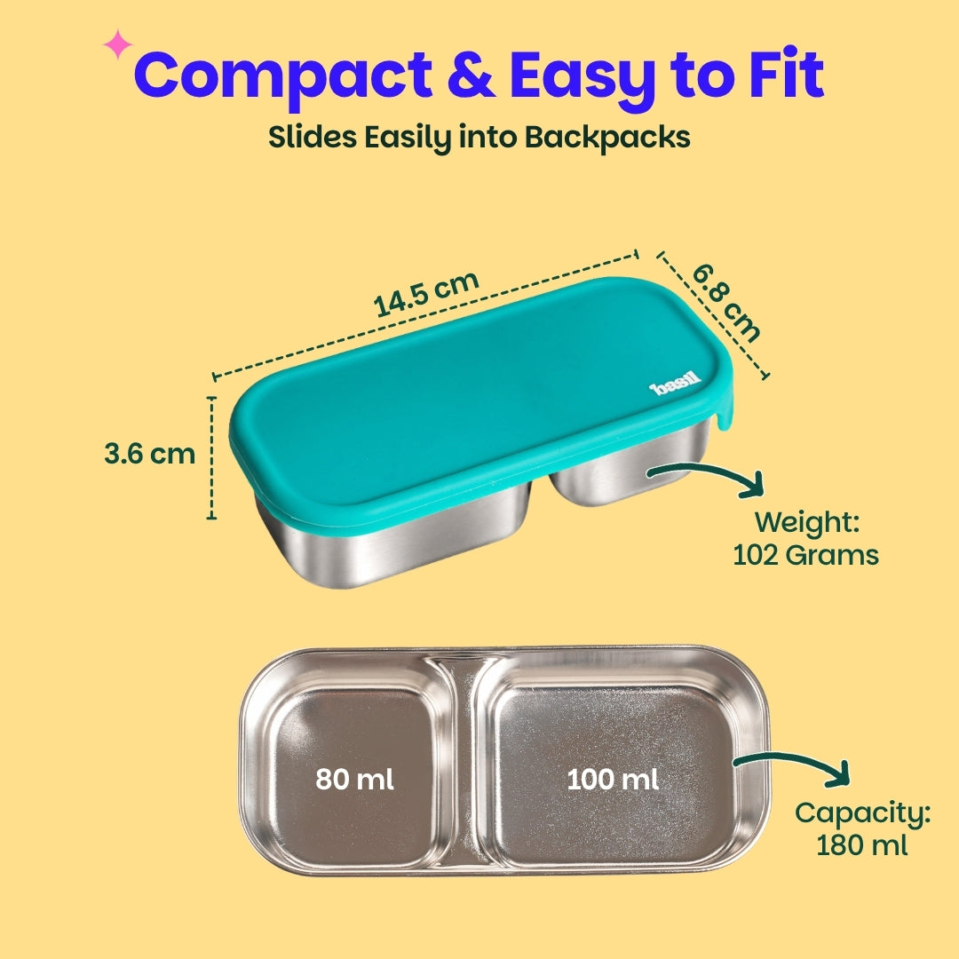 2 Compartment Stainless Steel Pickle Dip with Silicone Lid - Green