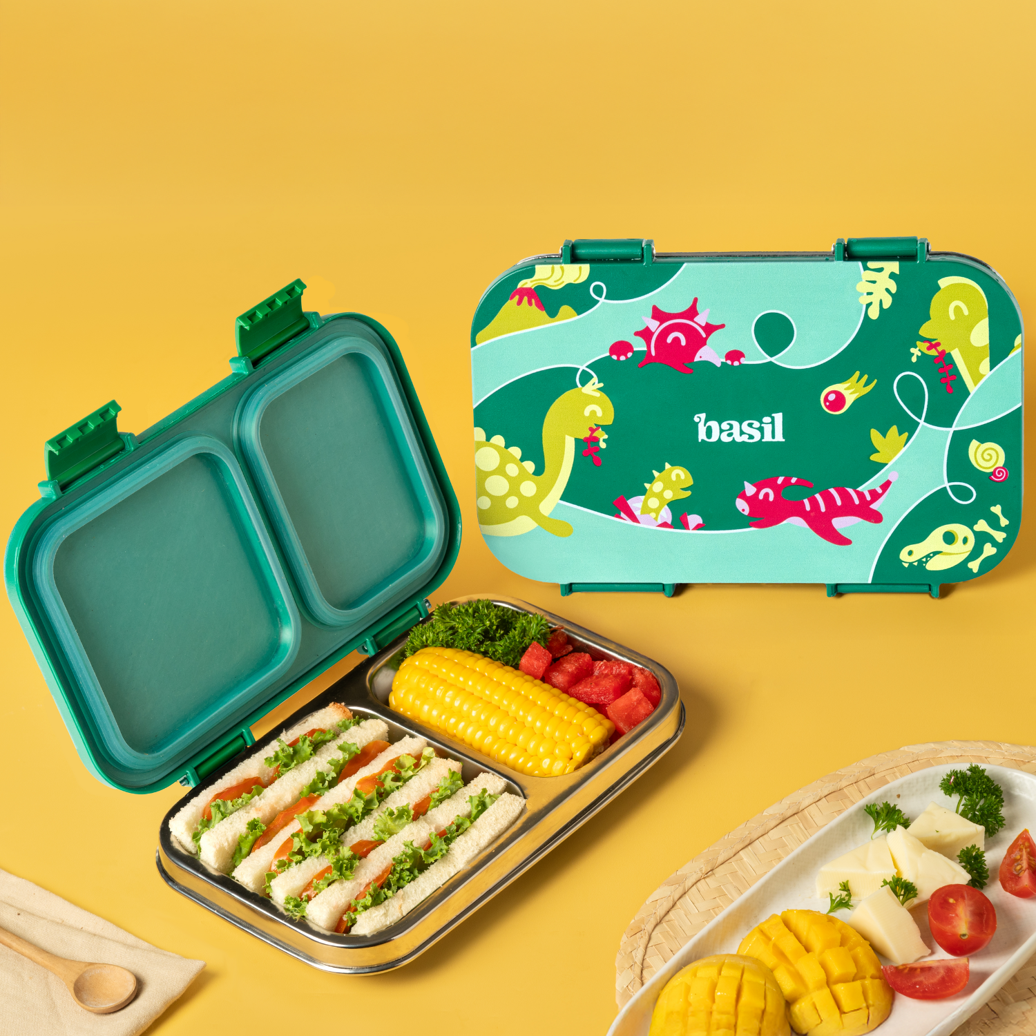 2 Compartment Stainless steel Lunchbox with Plastic Lid - Hocus Docus