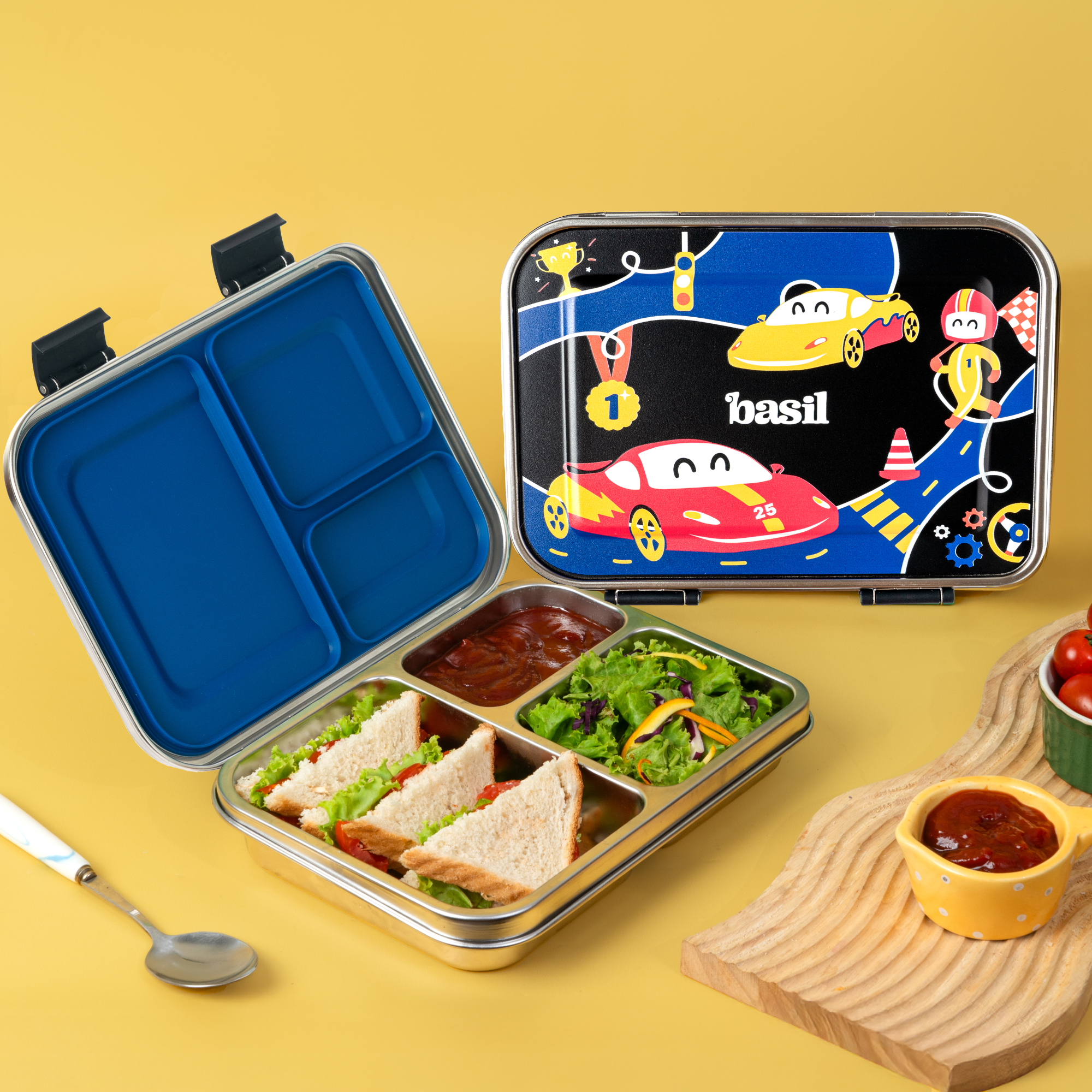 3 compartment race car lunch box