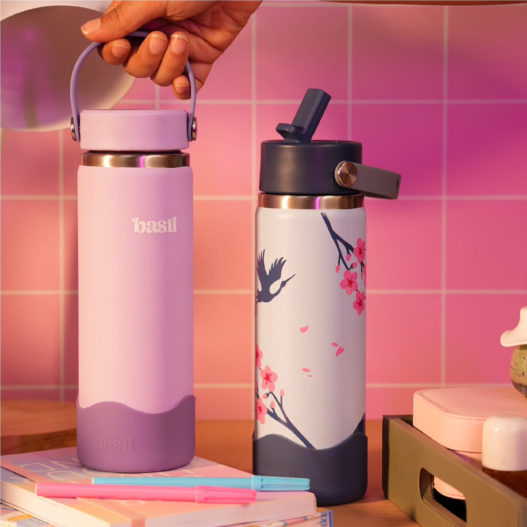 Insulated Stainless steel Sipper with Carry Handle - Sakura Bloom