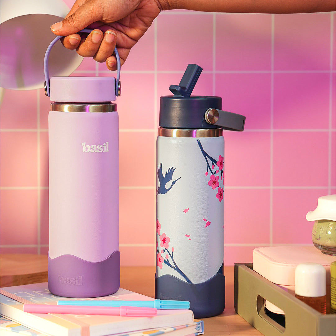Insulated Stainless steel Sipper with Carry Handle - Sakura Bloom