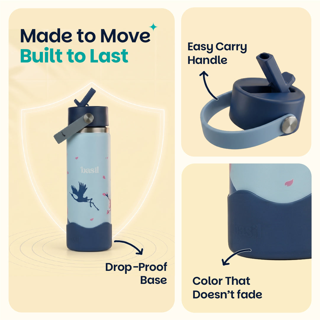 Insulated Stainless steel Sipper with Carry Handle - Sakura Bloom