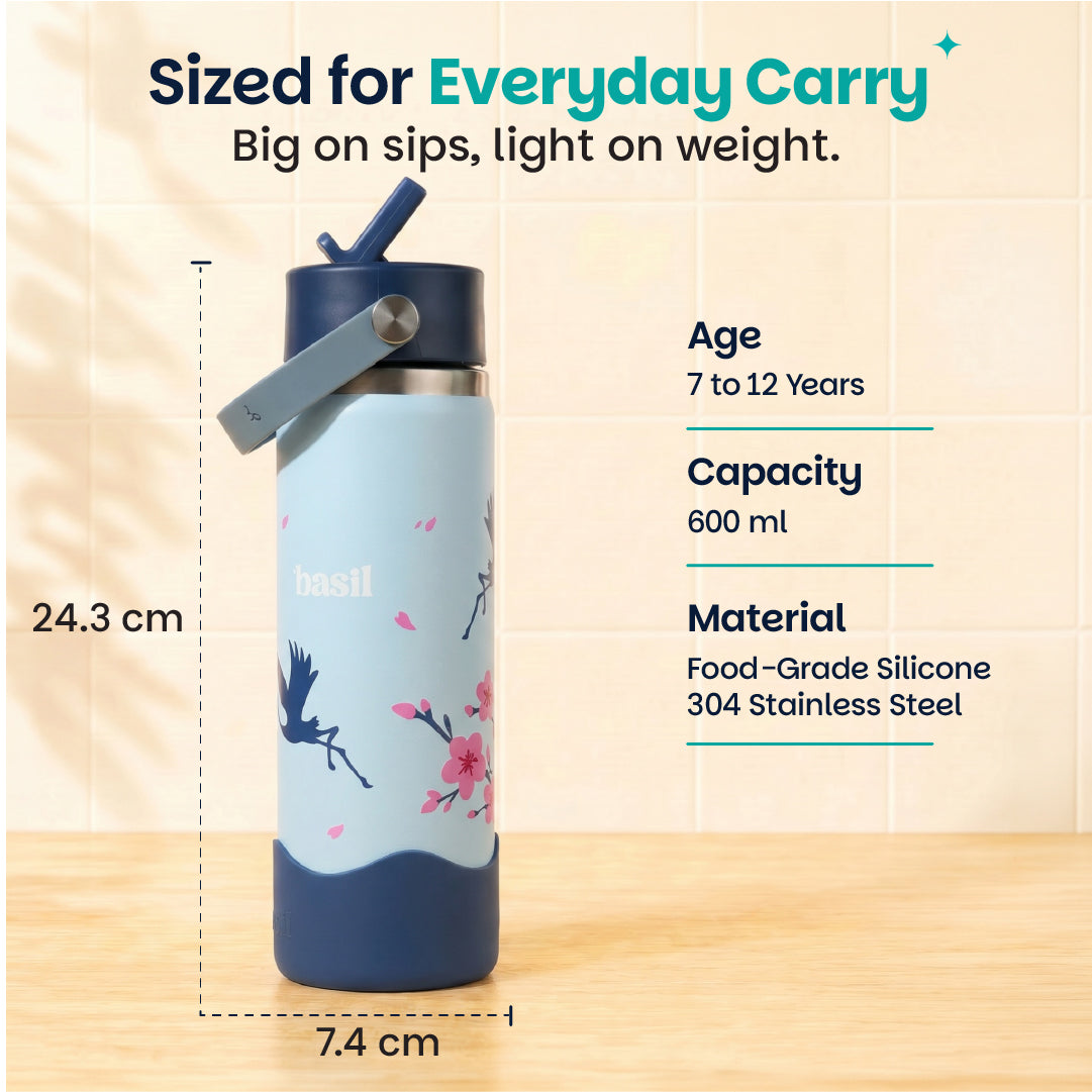 Insulated Stainless steel Sipper with Carry Handle - Sakura Bloom