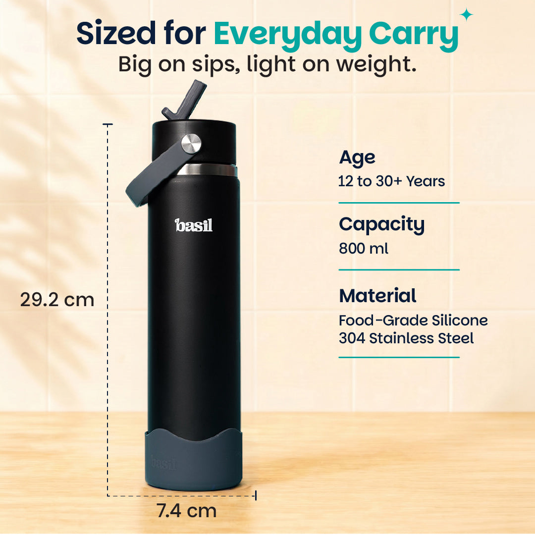 Insulated Stainless steel Sipper with Carry Handle - Classic Black