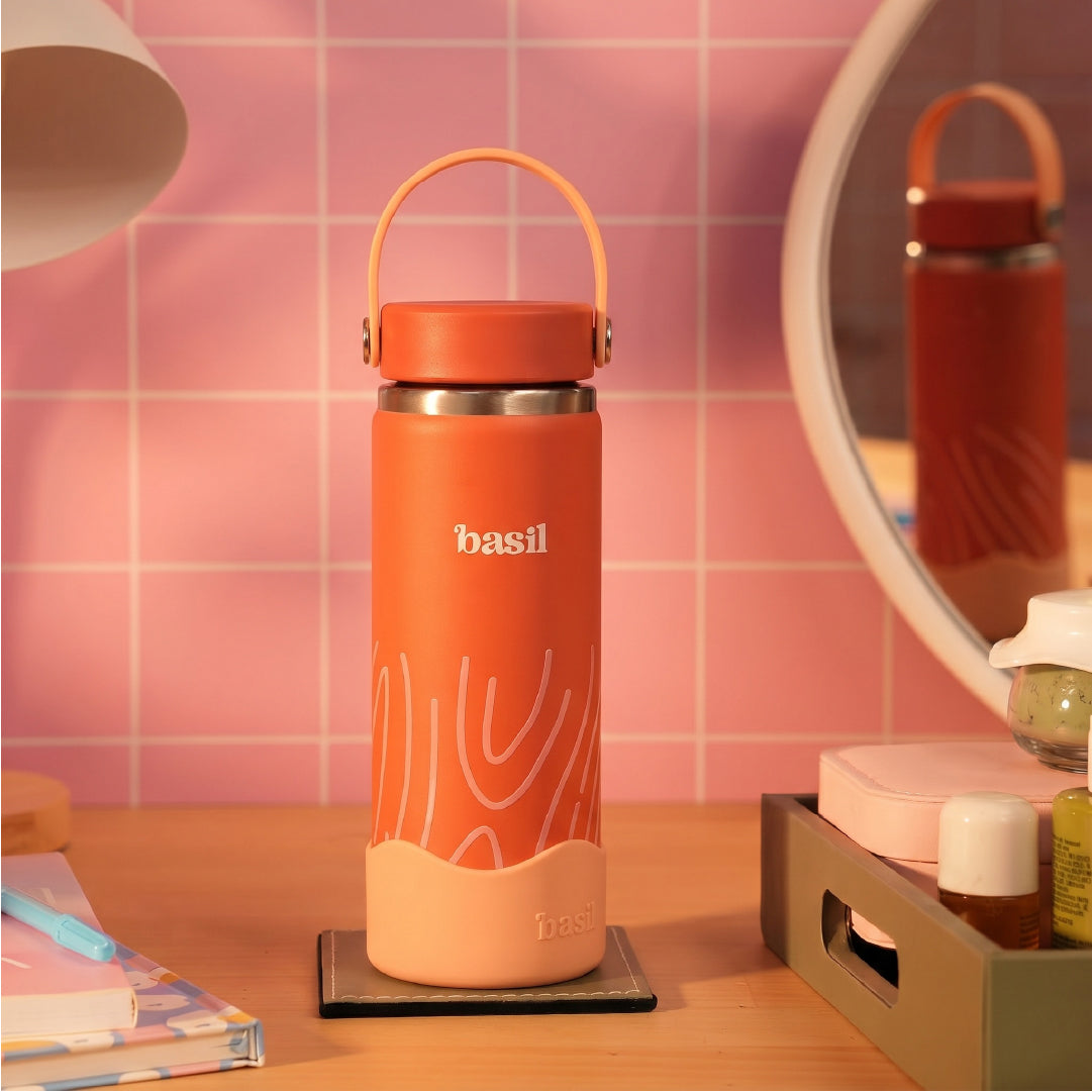 Insulated Stainless steel bottle with Carry Handle - Coral Swirl
