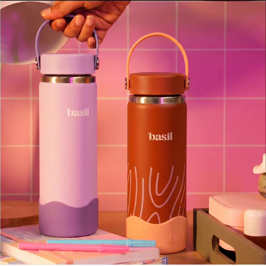 Insulated Stainless steel bottle with Carry Handle - Coral Swirl