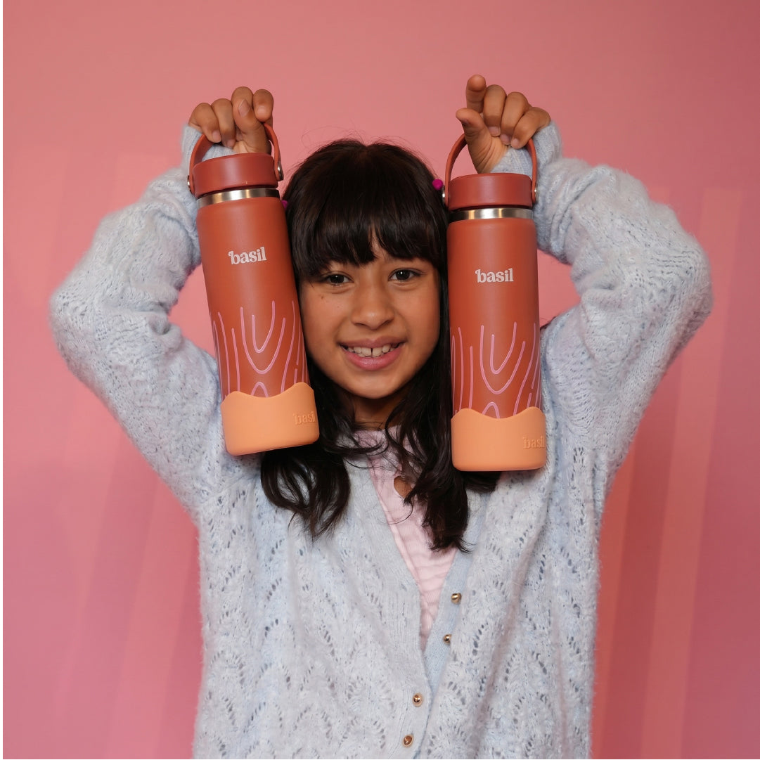 Insulated Stainless steel bottle with Carry Handle - Coral Swirl