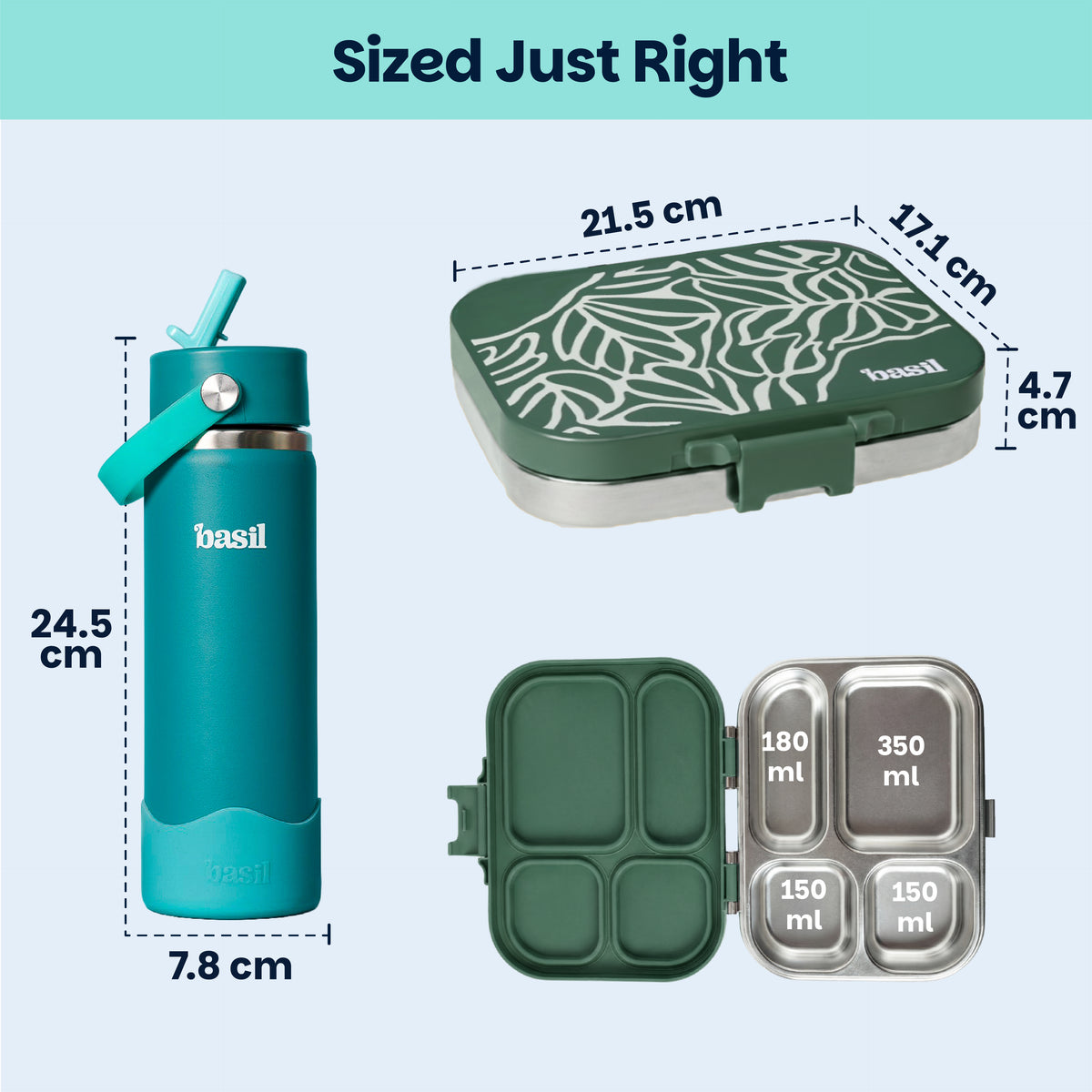 Bento Quad 4 Section & HydraFizz 600 ml Combo - Emerald Moss