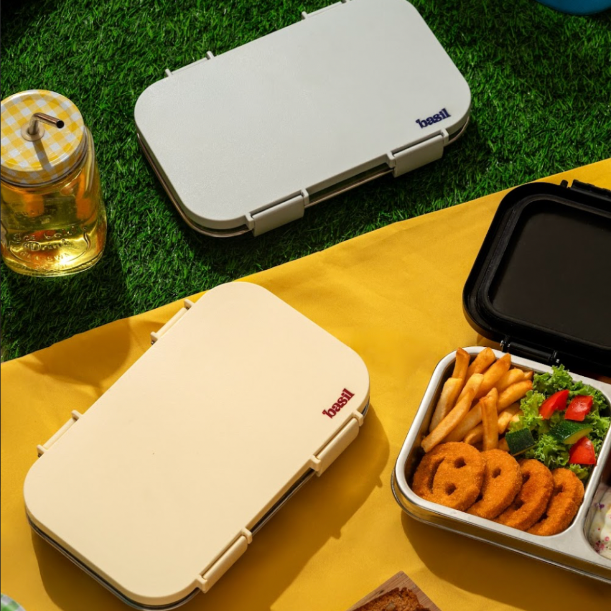 2 Compartment Stainless steel Lunchbox with Plastic Lid - Grey Classic